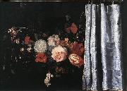 Adriaen van der Spelt Flower Still-Life with Curtain oil painting on canvas